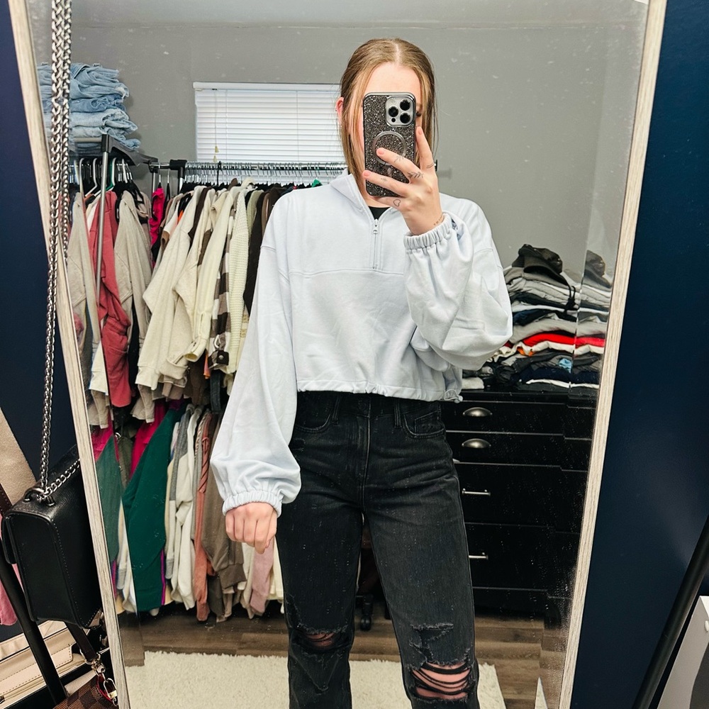 NWT Baby Blue Cropped Half Zip